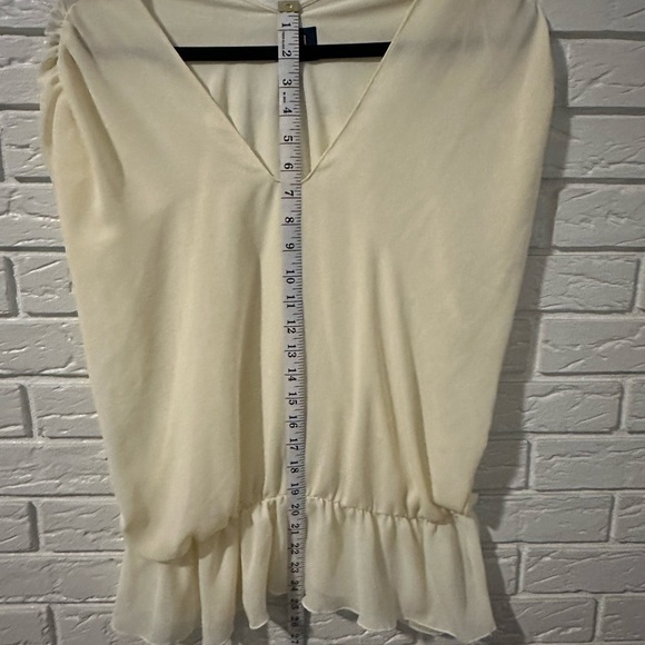 Saks Fifth Avenue Blue Sheer Cream Blouse - Picture 7 of 9